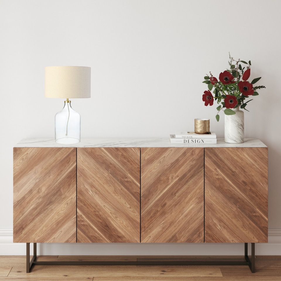 image 1 of Contemporary Elegant Table Lamp with Clear Glass Base and Oatmeal Linen Shade | Clear