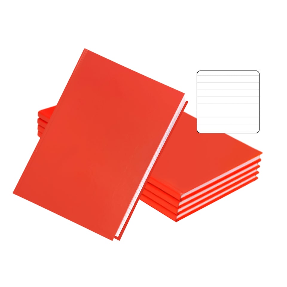image 1 of Pack of 5 A4 160 Pages 8mm Ruled Orange Casebound Notebooks