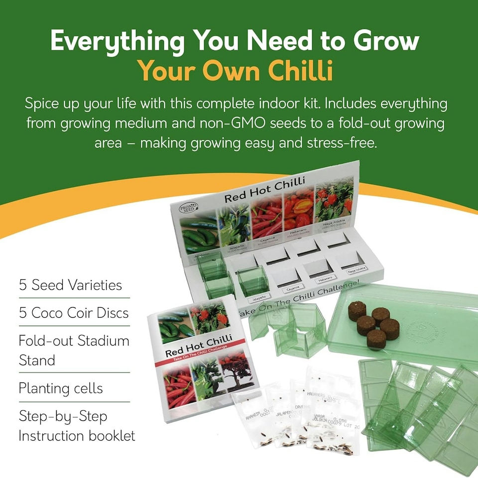 image 1 of Pronto Seed Grow Your Own Hot Chilli Seed Kit - 5 Varieties - Take the Chilli Challenge