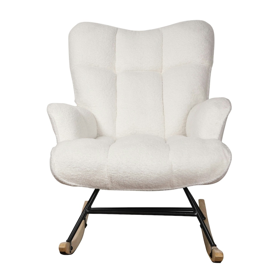image 1 of Alivio Teddy Rocking White Chair for Nursery, Comfy Rocking Armchair with High Backrest | Multi