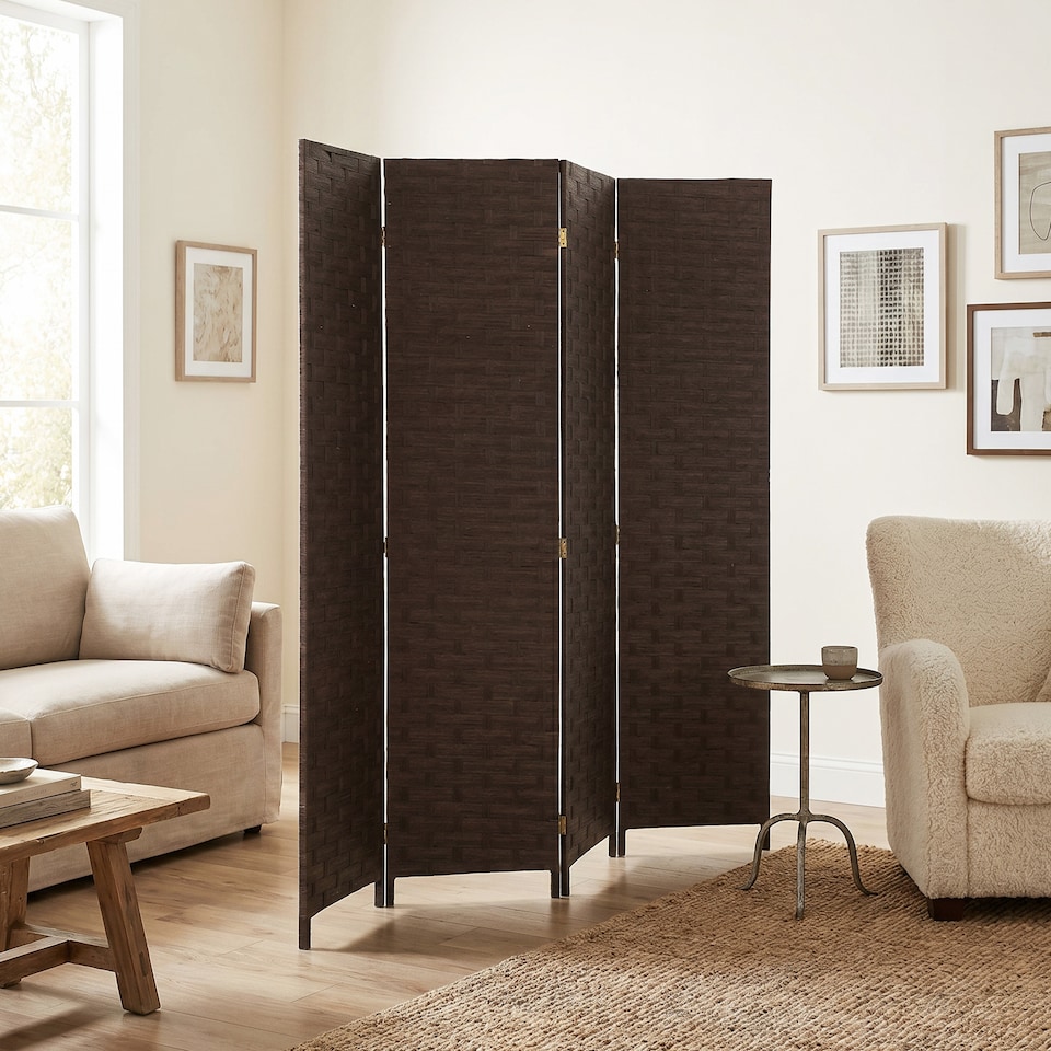 image 1 of HOMCOM 4 Panel Folding Room Divider, Privacy Screen with Panels, Dark Brown