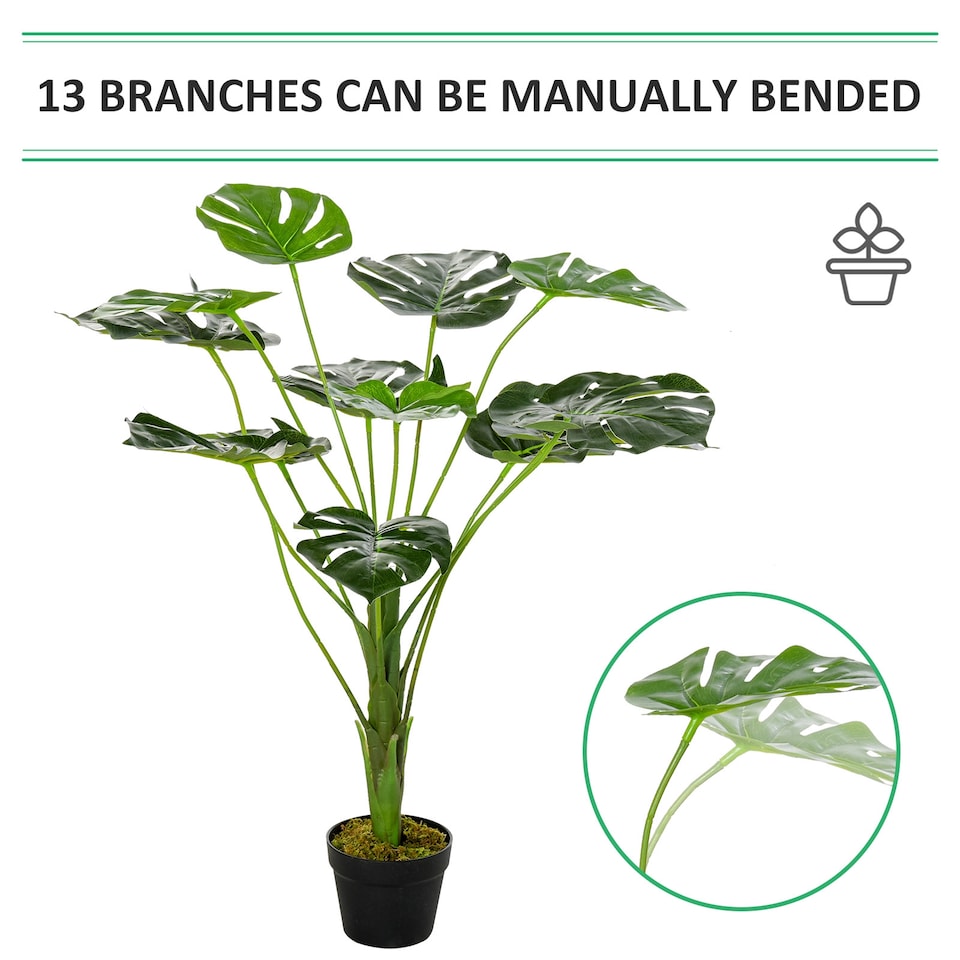 image 1 of Outsunny Decorative Artificial Monstera Plants in Pot Fake Plants for Home Indoor Outdoor Decor, 85cm
