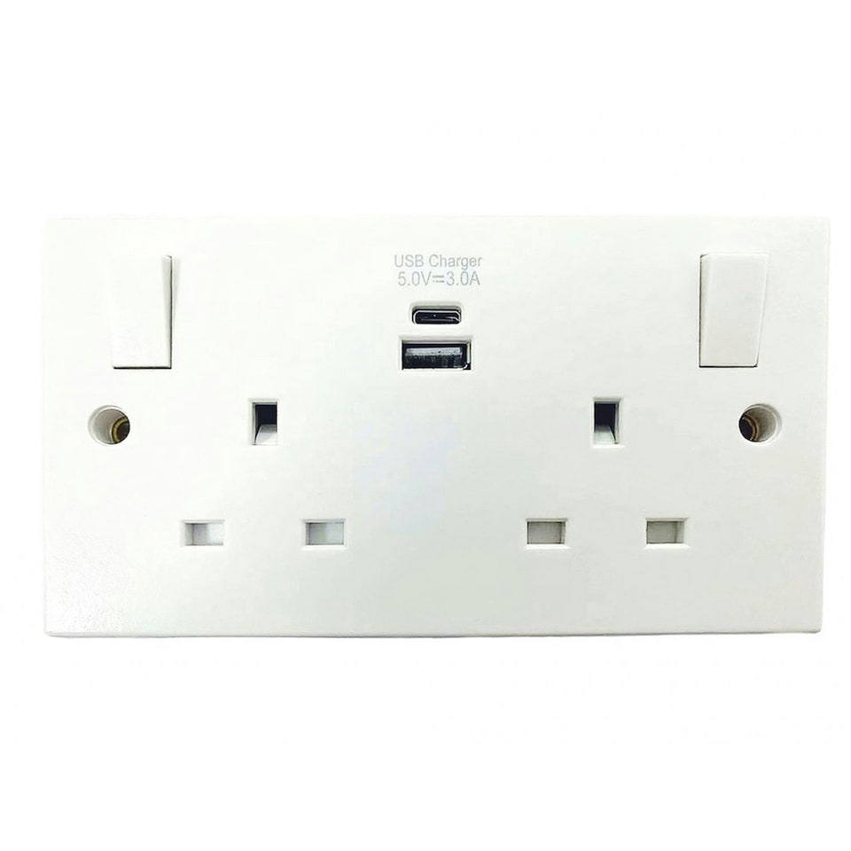 Dencon Switched Socket 2-gang + 2 Usb A/c Ports 13a - Multi Colour - One Size