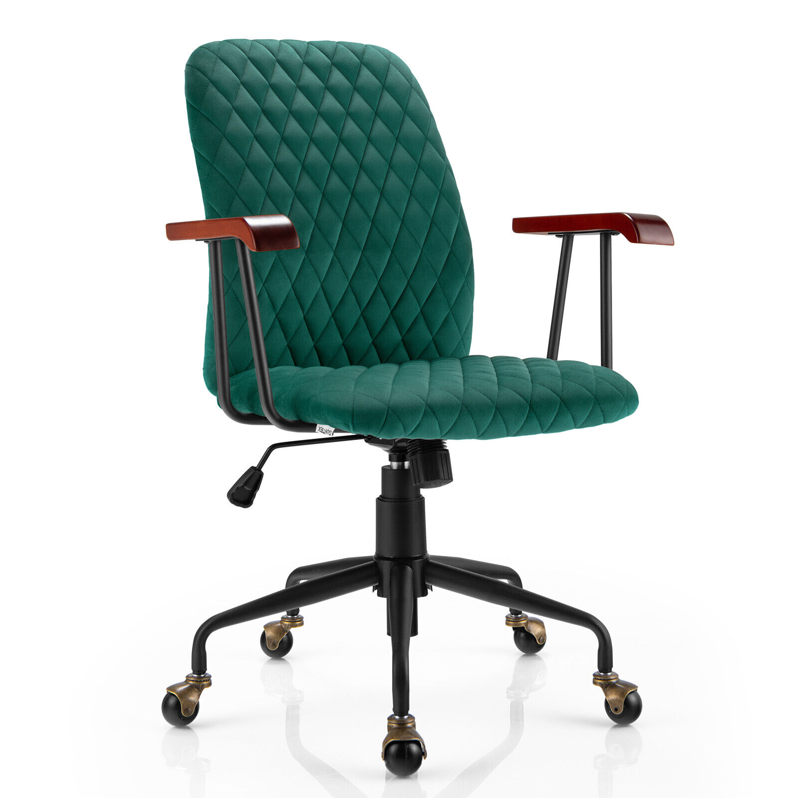 Velvet Office Chair Ergonomic Mid-back Computer Desk Chair W/Rubber Wood Armrest