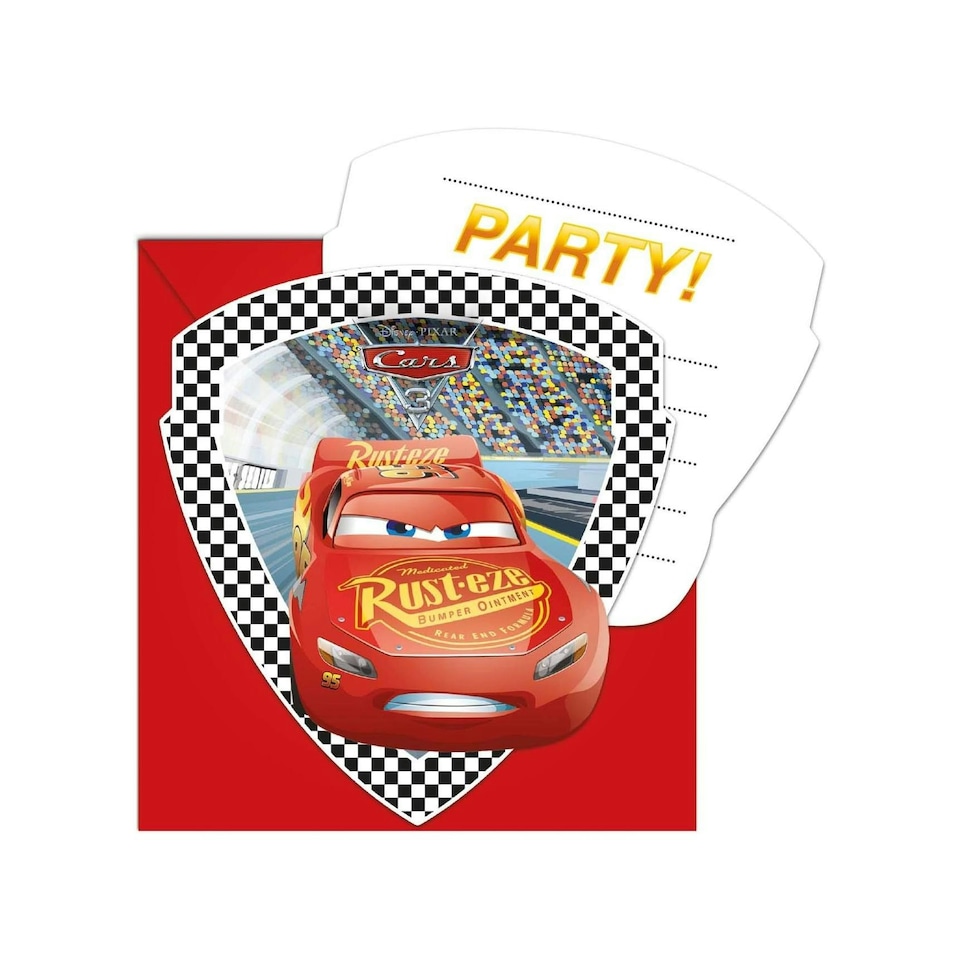 Cars 3 Die Cut Lightning McQueen Party Invitations - Multicoloured - One Size