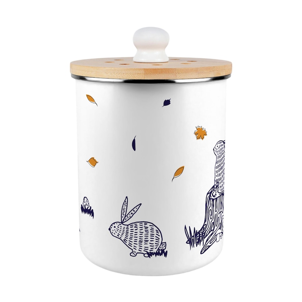 image 1 of Woodland Rabbits Food Waste Caddy - Metal 2L Decorative Kitchen Compost Bin