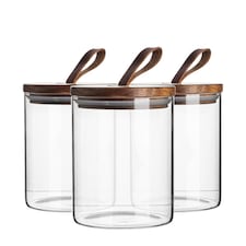 Argon Tableware Scandi Storage Jar with Leather Loop Lid - 750ml - Pack of 3