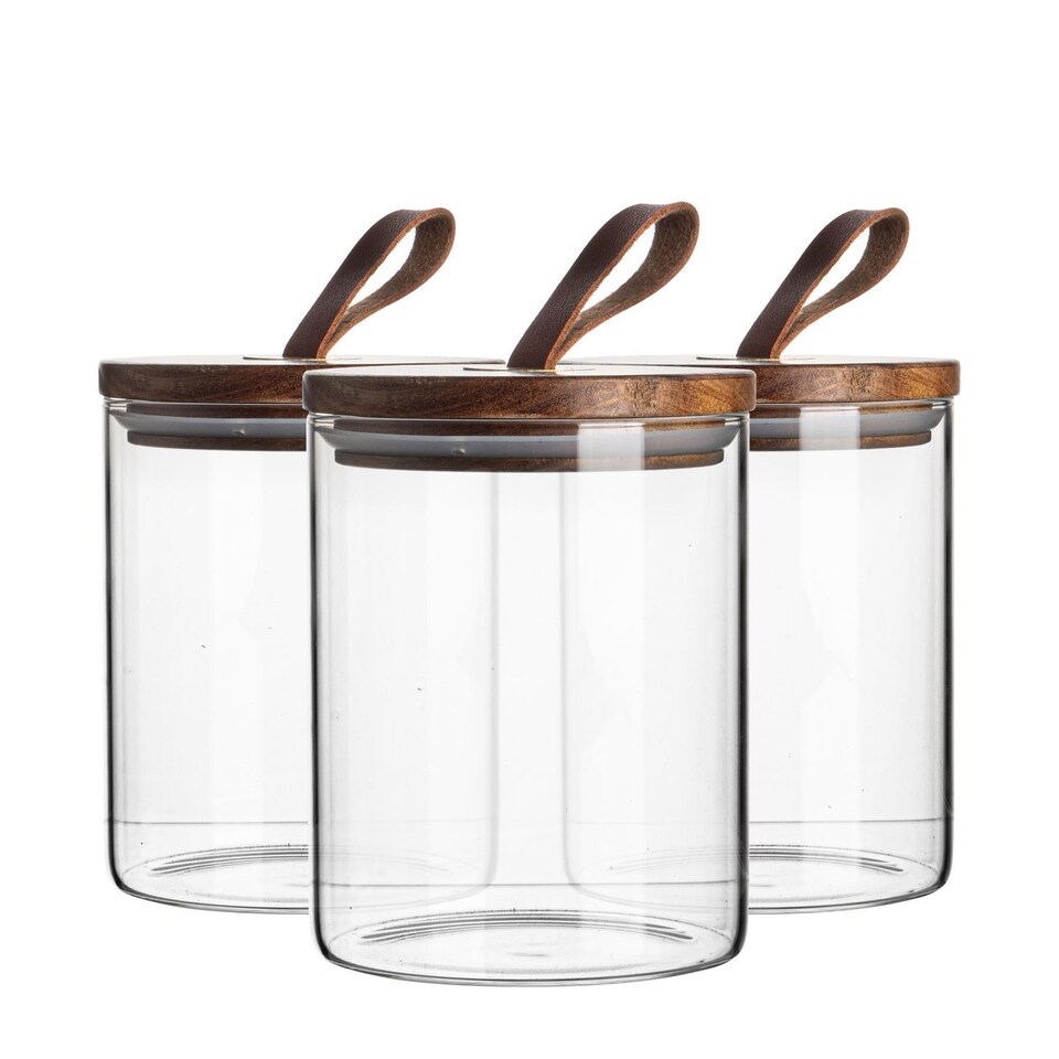 image 1 of Argon Tableware Scandi Storage Jar with Leather Loop Lid - 750ml - Pack of 3