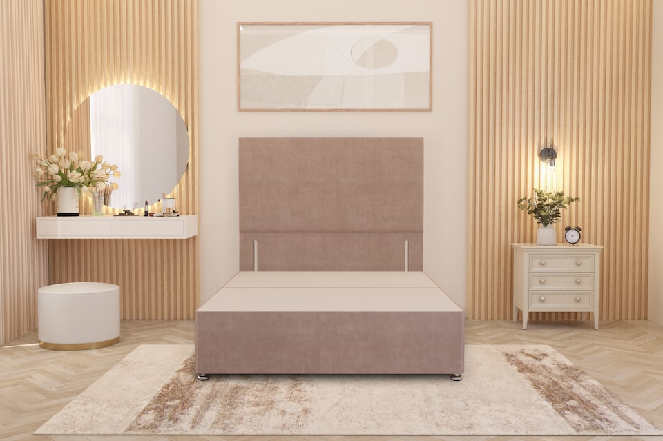 image 1 of Divan Bed Base with Plain Floor Standing Headboard Plush Velvet | Pink | Pink