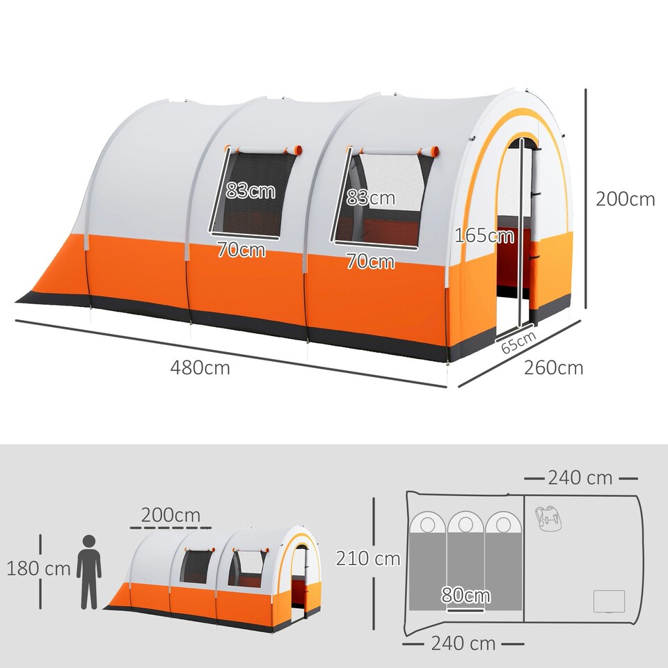 image 1 of Outsunny Camping Tent, 3000mm Waterproof Family Tent for 5-6 Man, Orange