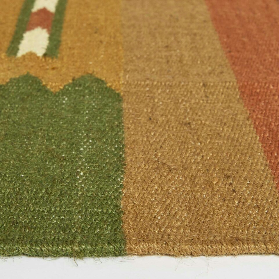 image 1 of Homescapes Lundi Orange and Green Kilim Cotton and Jute Rug - 90 x 150 cm