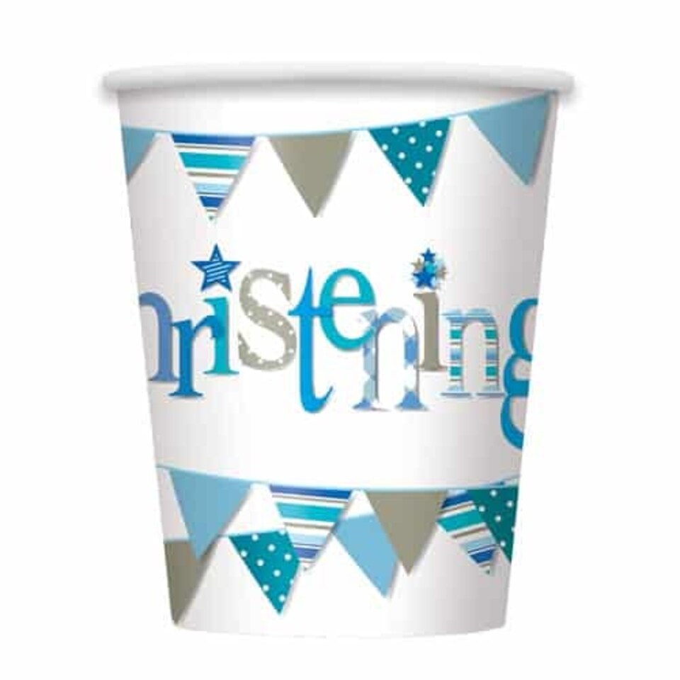 Christening Blue Paper Cups 270ml - Pack of 8