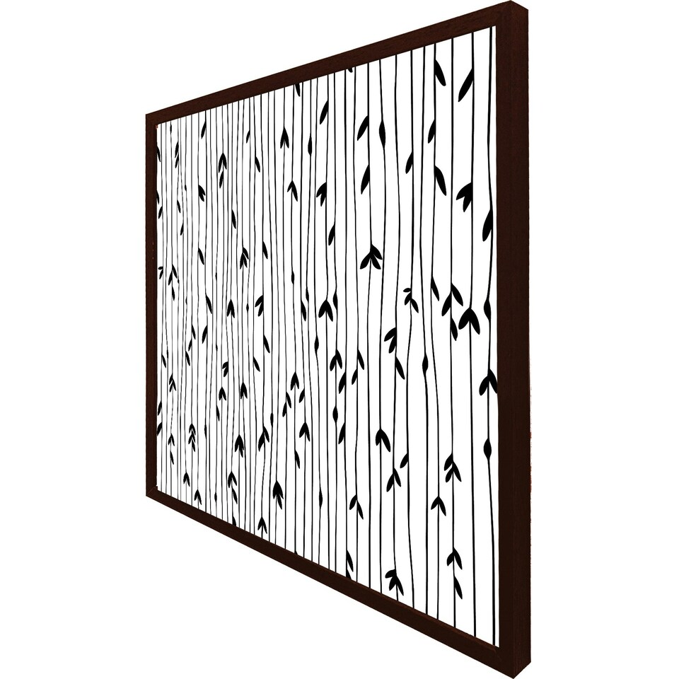 image 1 of Sketchy leaves scattered on hand drawn lines on white background (Picture Frame) Brown | Oak | M