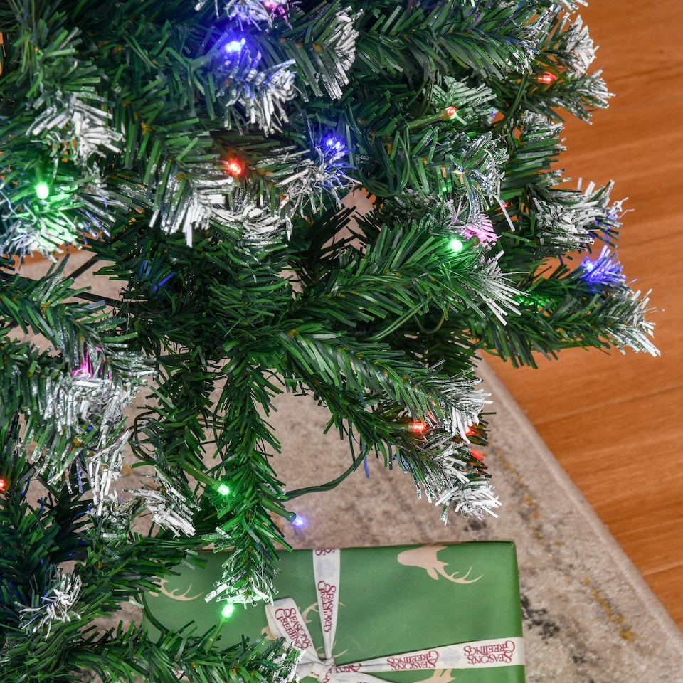 image 1 of HOMCOM 6FT Tall Prelit Pencil Slim Artificial Christmas Tree with Realistic Branches, 300 Colourful LED Lights and 618 Tips, Xmas Decoration, Green