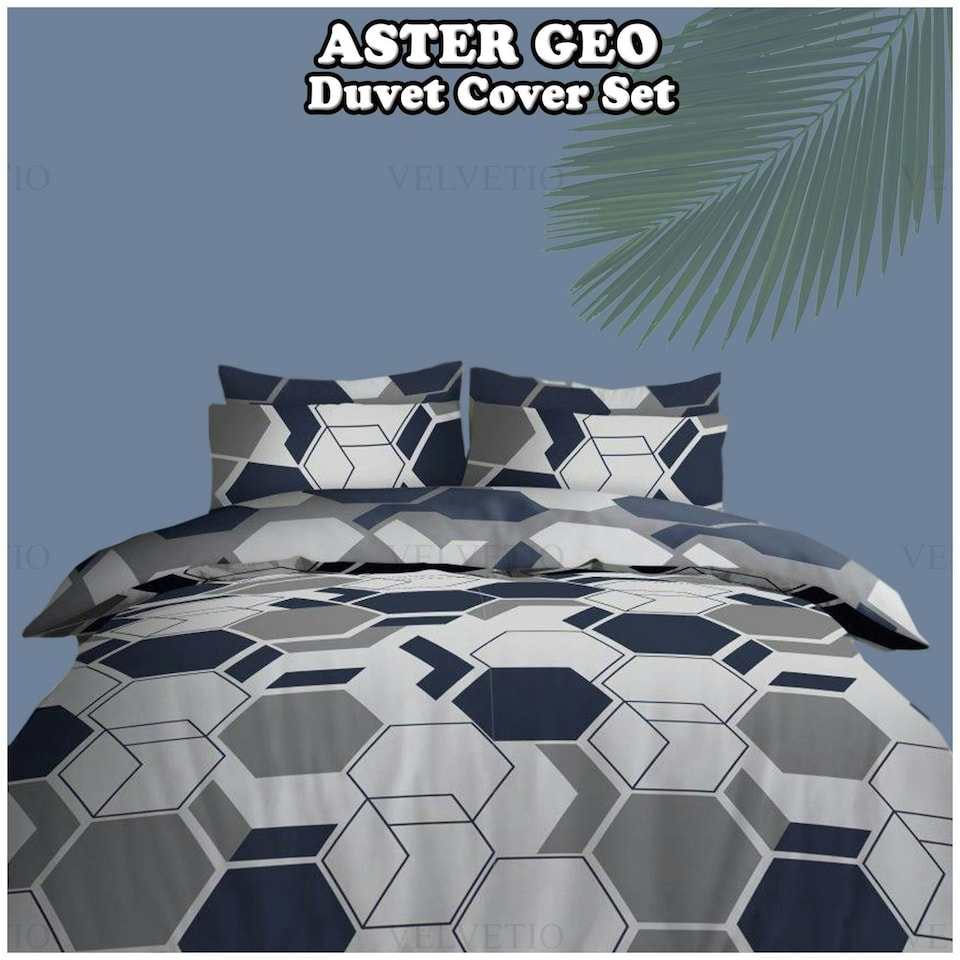 image 1 of VELVETIO Aster Geo Complete Duvet Cover Set with Fitted Sheet Breathable Bedding Quilt Pink | Single