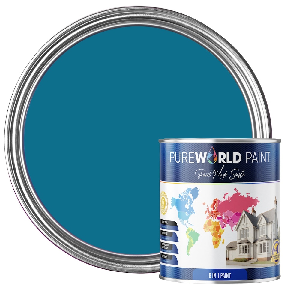 image 1 of PUREWORLD All-in-One Paint & Primer - Multi-Surface Interior & Exterior, Walls & Wood - Marina Blue - 1L - Matt