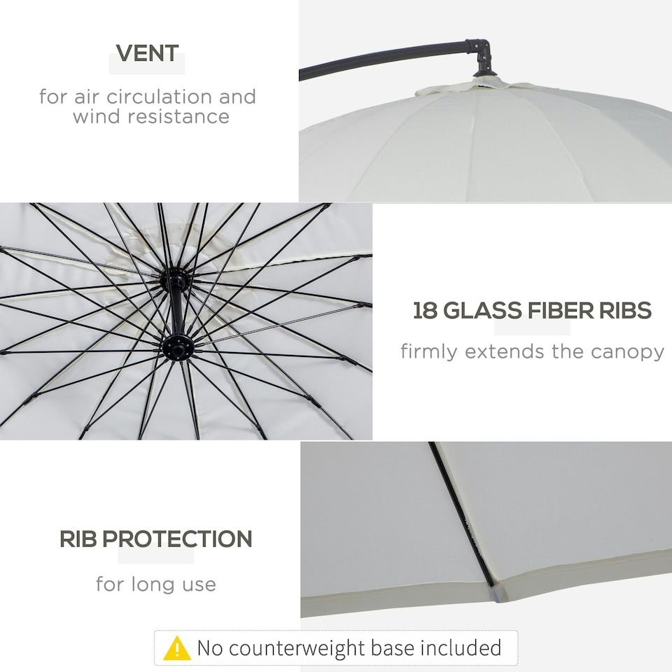 image 1 of Outsunny 3(m) Cantilever Shanghai Parasol w/ Crank Handle, Cross Base, Off-White