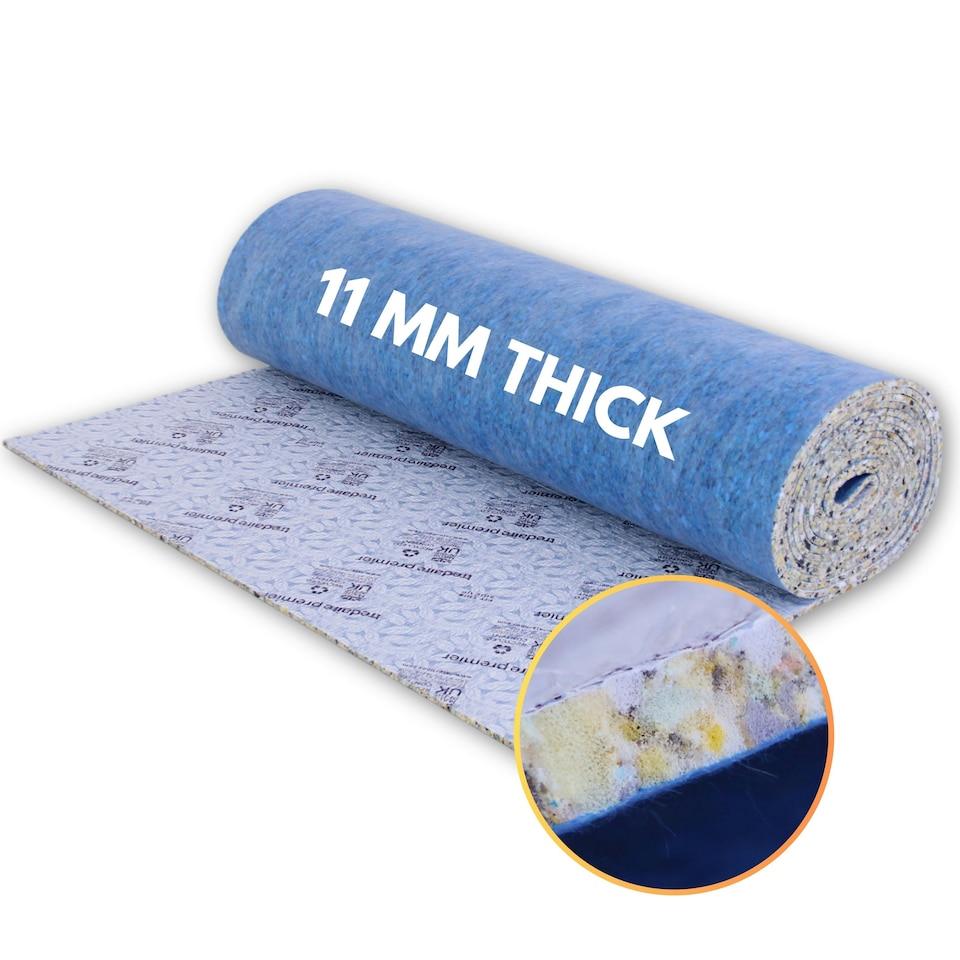 image 1 of NOVECRAFTO Carpet Underlay – 11mm Thick High-Density PU Foam Roll for Bedroom, Living Room & Stairs – Soft, Comfortable, Heat & Sound Insulating Blue | 5 sqm