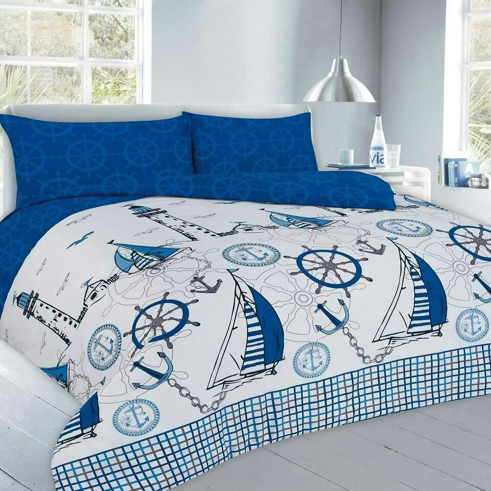 image 1 of Sailboats Nautical Duvet Cover Set - King - Blue