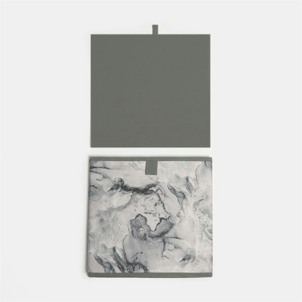 image 1 of OHS 2 Pack Folding Storage Marble Print Cubes Space Saving Home Bedroom Clothes Toy Organiser Grey