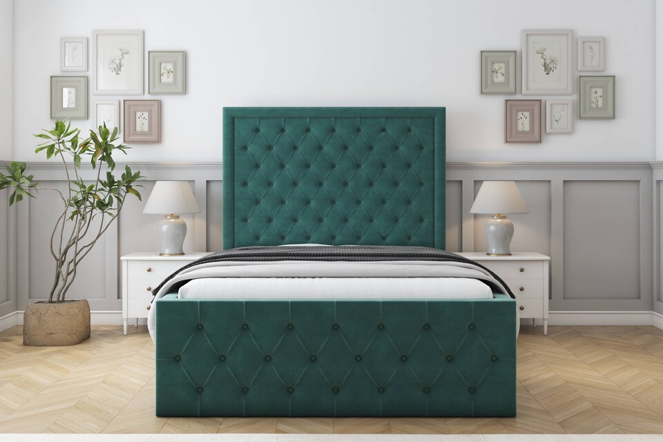 image 1 of Sloomy Vienna Emerald Plush Special Bed Frame. With 50" Upholstered Headboard 4'6 Double