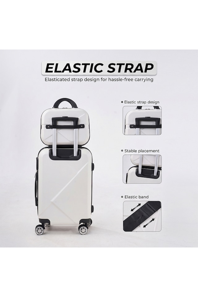 image 1 of Living and Home 2-Piece Geometric ABS Suitcase Set - White 20" & 14"