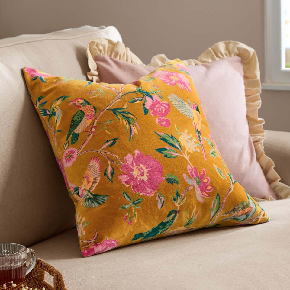 image 1 of Wylder Aviary Cotton Velvet Cushion