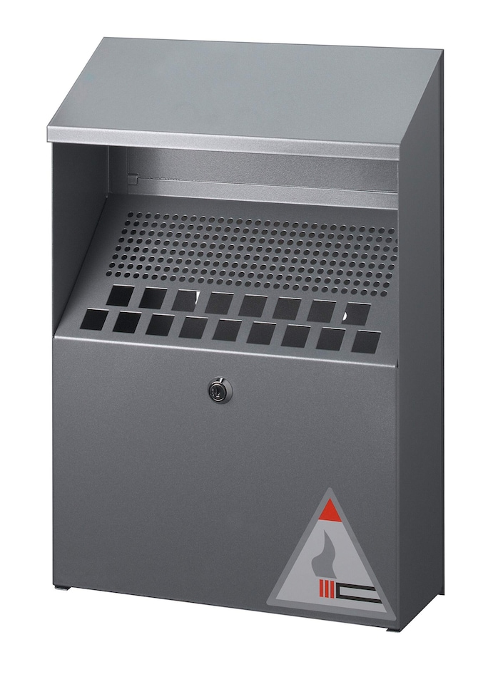 image 1 of Durable Wall Mounted Lockable Steel Ashtray | 4L | Silver | Silver