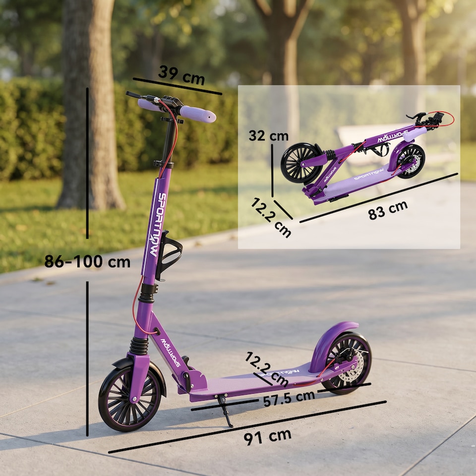 image 1 of SPORTNOW Foldable Kick Scooter with Height Adjustable Handlebar, Adult Scooters