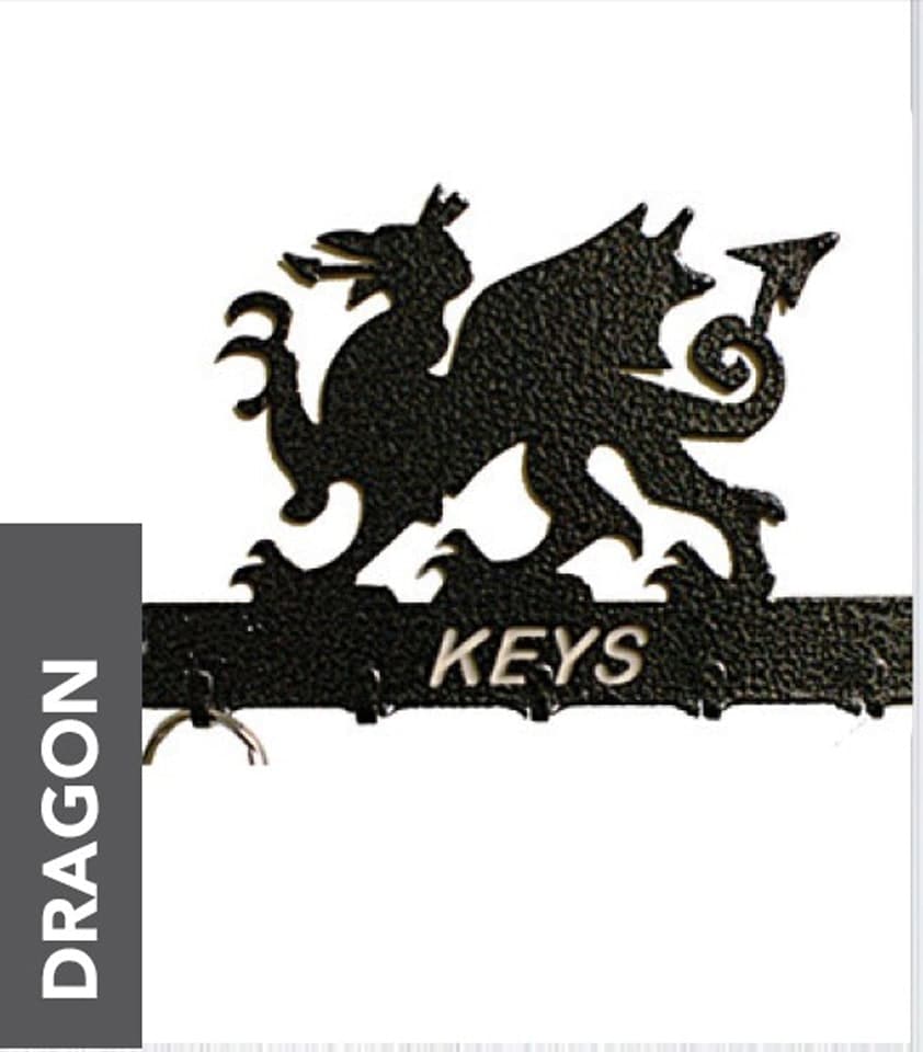 Poppyforge Welsh Dragon Key Holder - Rack - Solid Steel - W15 x H9 cm in Black