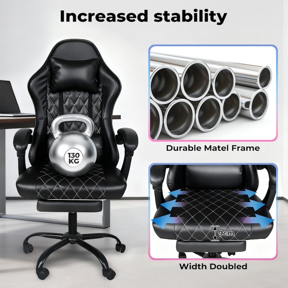 image 1 of Levede Office Desk Chair PU Gaming Recliner Adjustable Height Swivel | Black | Black | One Size