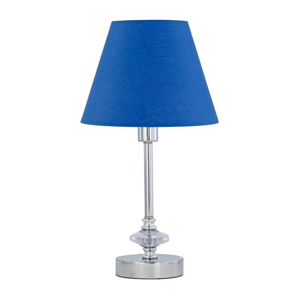 image 1 of Chrome Jewelled Table Lamp with Royal Blue Shade Chrome | Blue