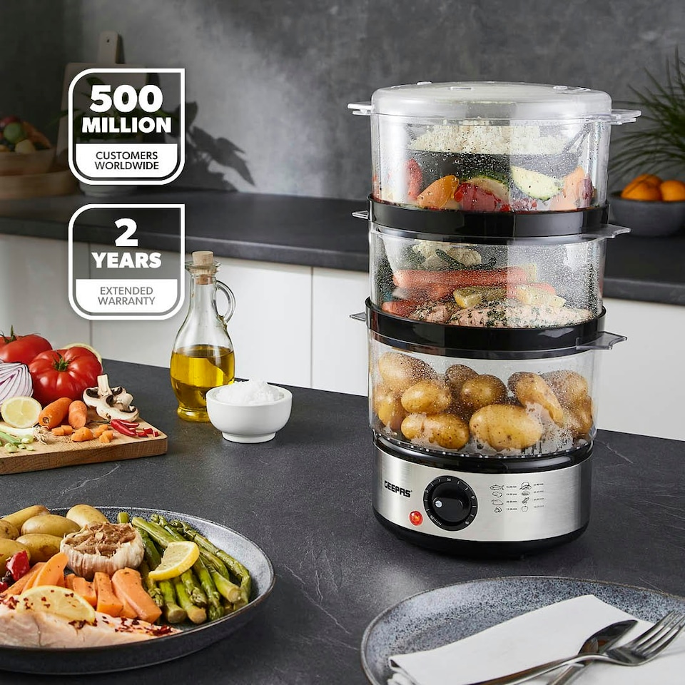 image 1 of GEEPAS 3-Tier Food Steamer, 7.2L