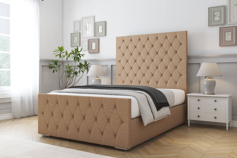 image 1 of Sloomy Watson Latte Dumfries Bed Frame With Mattress With 50" Upholstered Headboard 4'6 Double