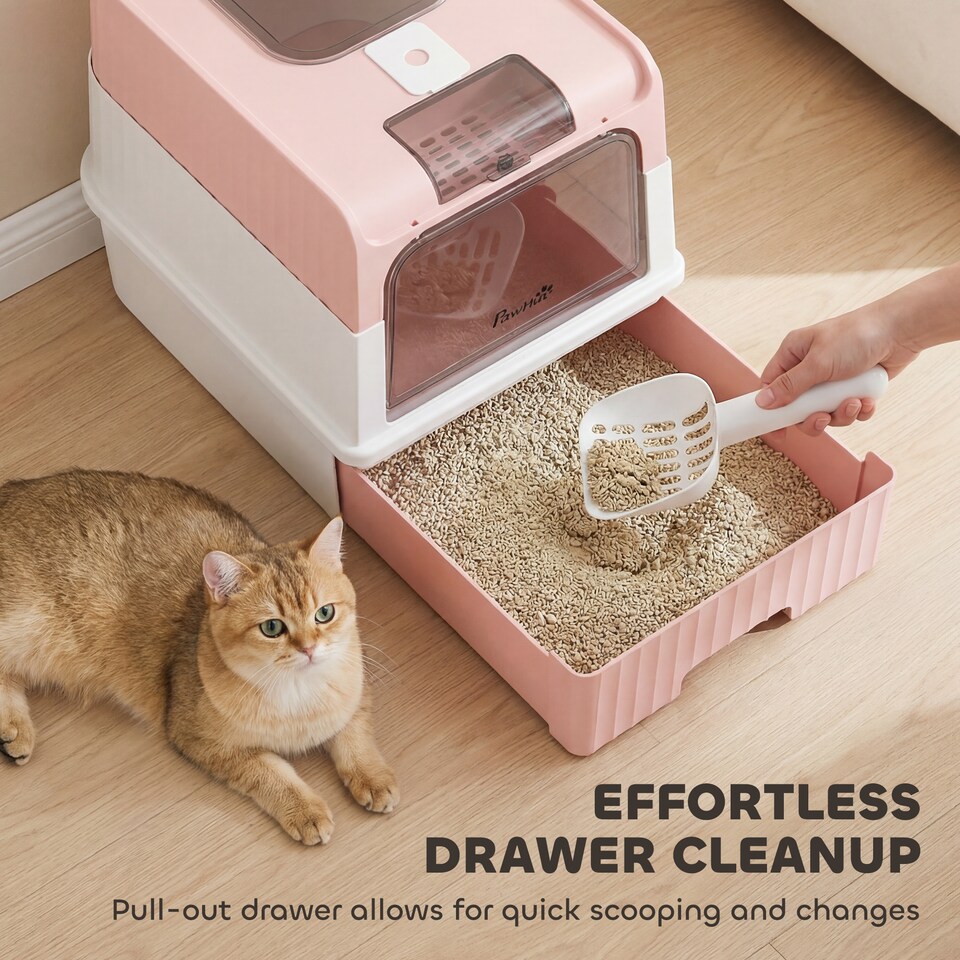 image 1 of PawHut Cat litter Box, Enclosed Cat Litter Box w/ Lid, Pull-Out Drawer Tray