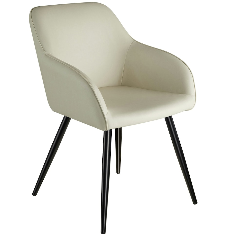 image 1 of Chair Marilyn Set of 8 - with armrests, upholstered, fabric cover, black steel legs Cream | Cream/Black