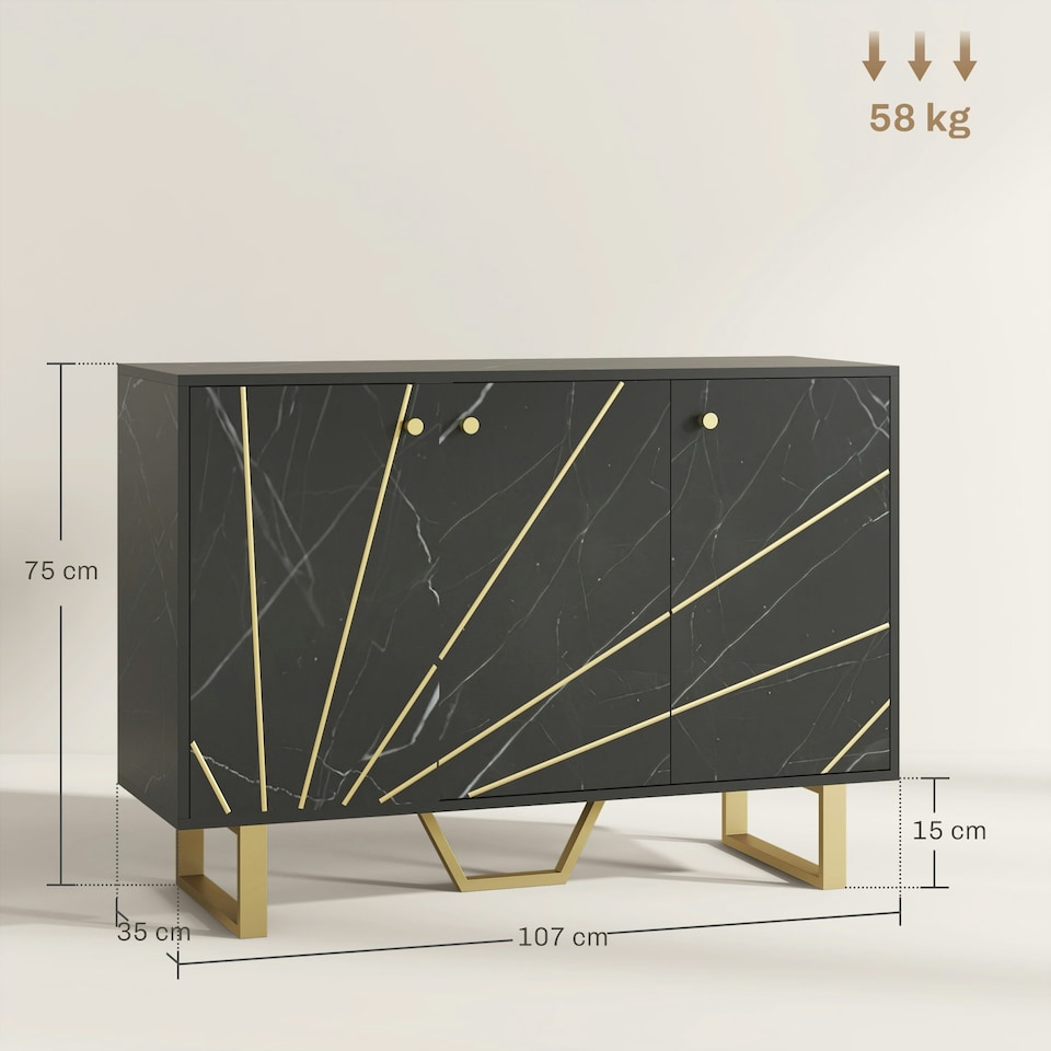 image 1 of HOMCOM Sideboard Storage Cupboard with Metal Legs for Living Room, Black Black | Gold