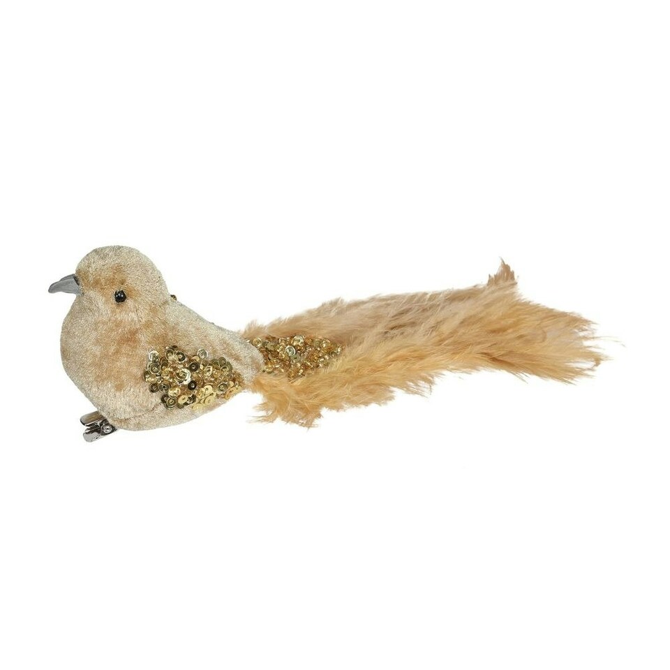 image 1 of Decorative Fluffy Gold Velvet Bird With Clip - 20cm