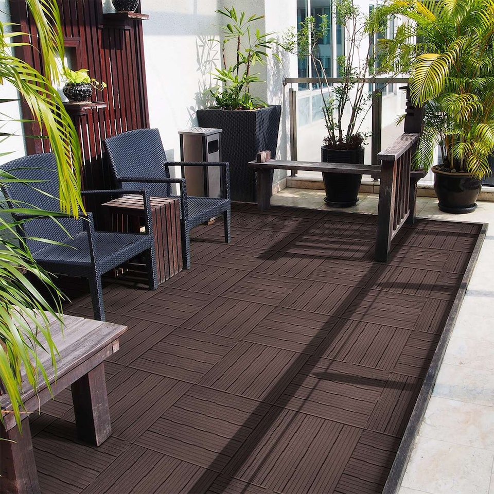 image 1 of Cosmo Garden Patio Cosmopolitan Decking Tiles - Brown | Brown | Pack of 10