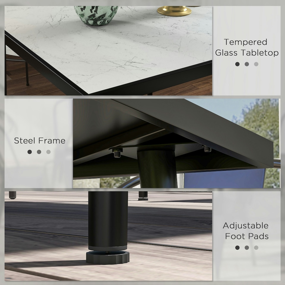 image 1 of Outsunny Outdoor Dining Table for 4 with Marble Tempered Glass Top