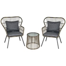 Outsunny 3 PCS Webbed PE Rattan Outdoor Patio Set w/ Cushions Steel Frame Grey