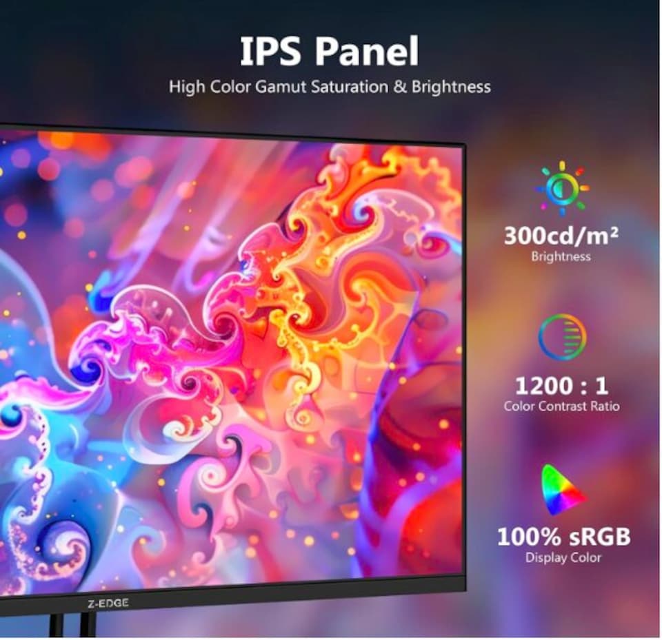 image 1 of Z-Edge 32 Inch Gaming Monitor QHD 200Hz 1440P IPS 1ms 100% sRGB DP HDMI | 2K PC Monitor 2560x1440 16:9, 300cd/m² Brightness, FreeSync, Crosshair, VESA Mountable, Black