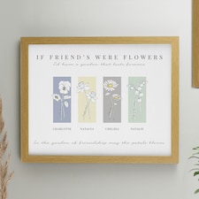Personalised Birth Flower Family of 4 Oak Framed Print Brown | One Size