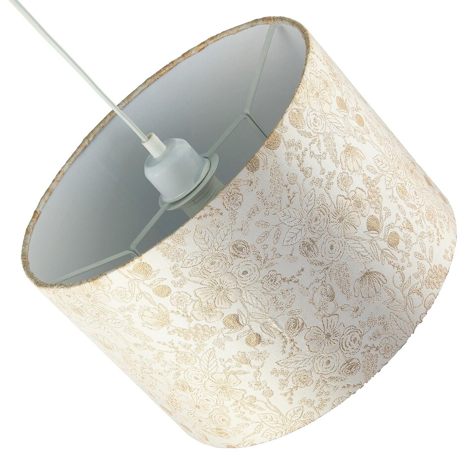 image 1 of Chic Textured Off-Cream Jacquard Drum Shade with Gold Foil Decor Print | Gold | Gold | 1