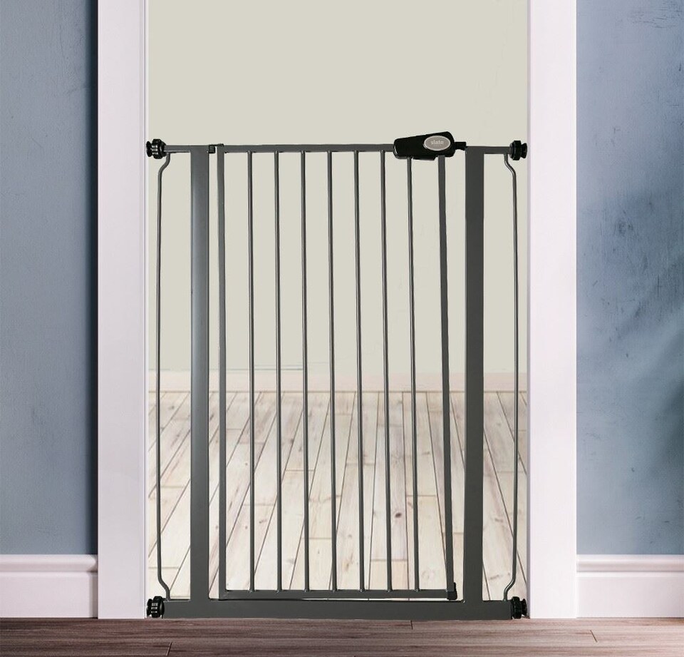 image 1 of Safetots Extra Tall Narrow Metal Safety Gate Pressure Fit, 68.5cm - 75cm, Slate Grey, 104cm in Height, Extra Tall Baby Gate | Grey | 1