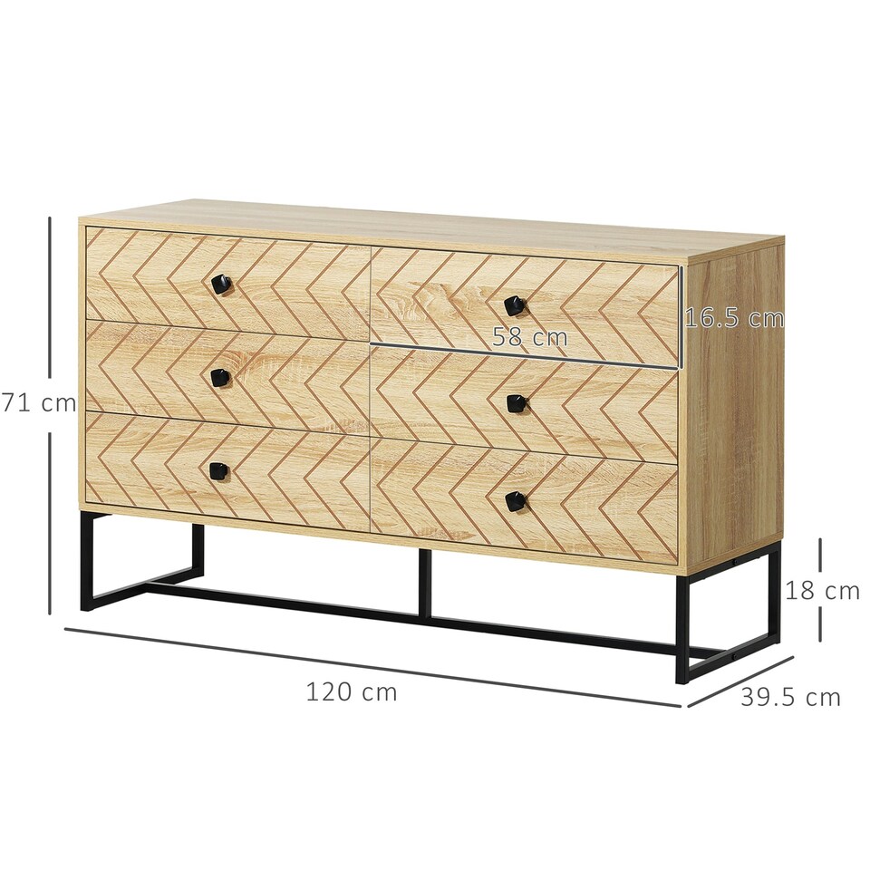 image 1 of HOMCOM Chest Of 6 Drawers Storage Unit 71x120cm Unique Zigzag Design