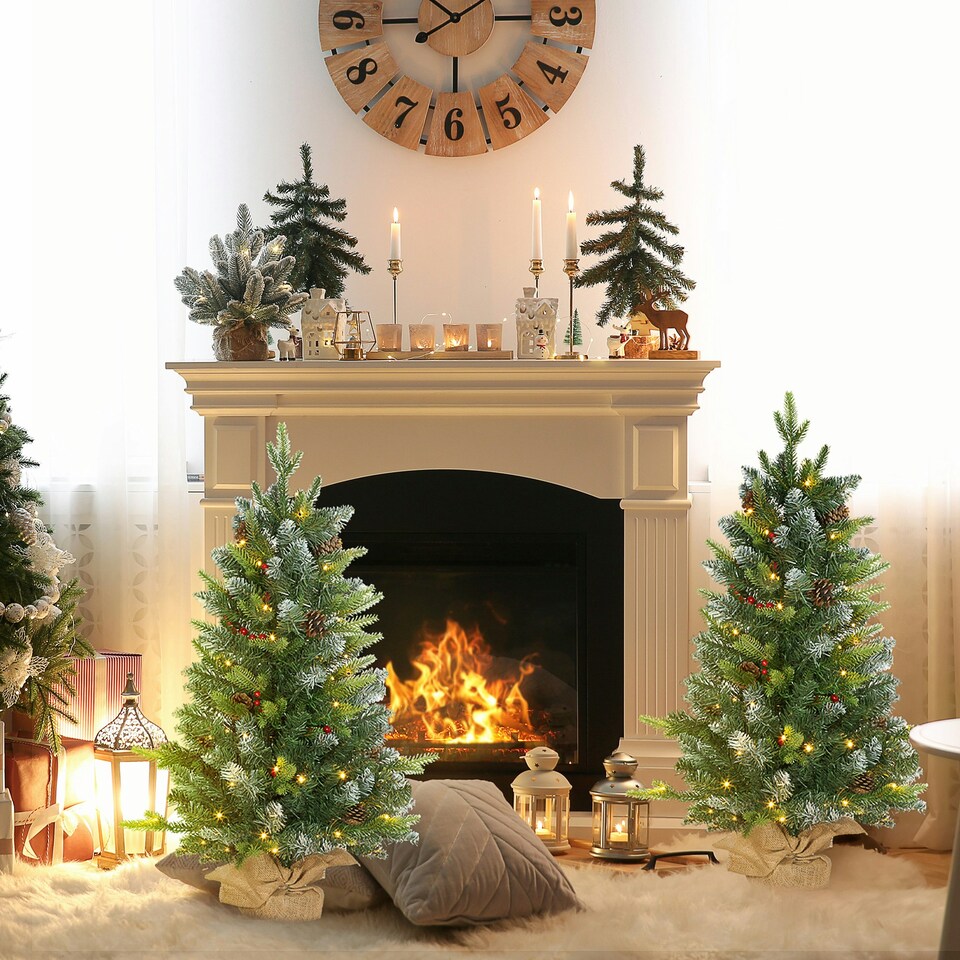 image 1 of HOMCOM 2 Pieces 3' Prelit Artificial Tabletop Christmas Trees, LED Display