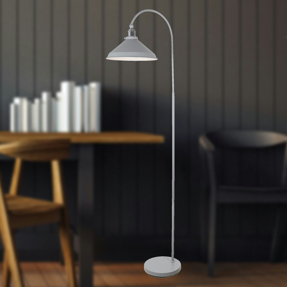 image 1 of First Choice Lighting Maxwell Flint Grey Chrome Floor Reading Lamp Grey | Chrome