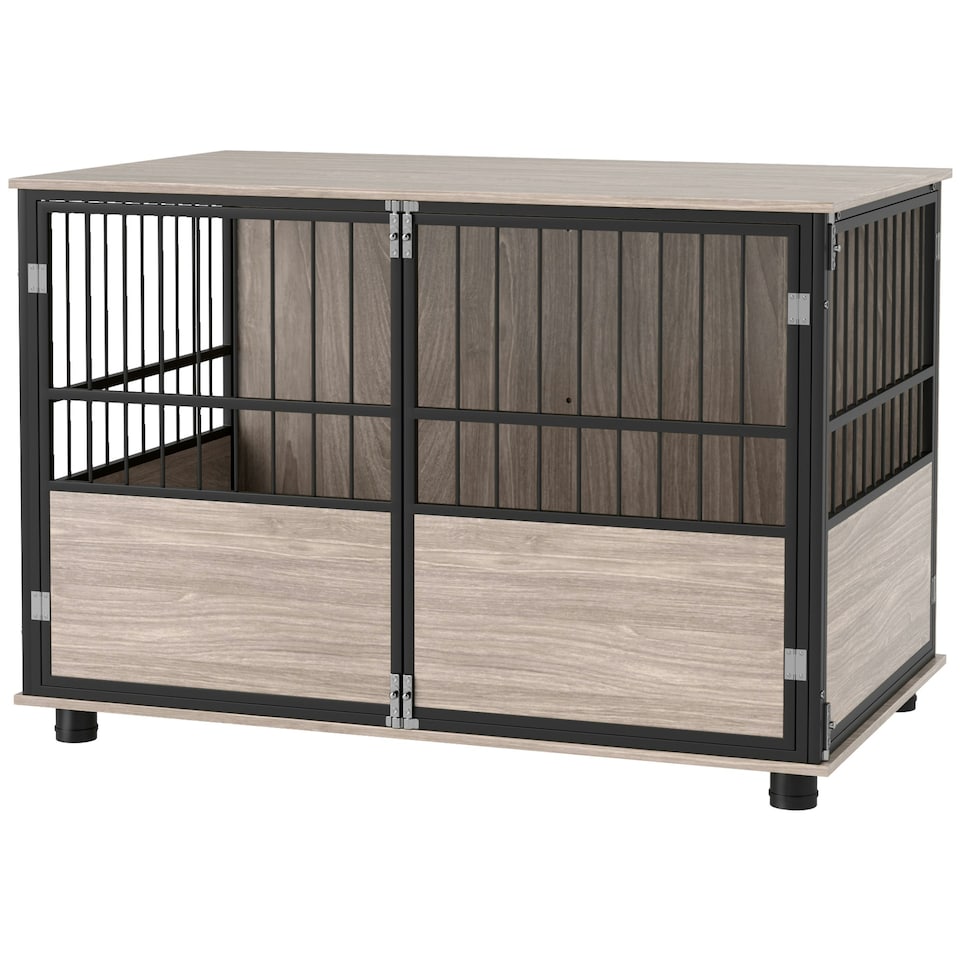 image 1 of PawHut 100cm Dog Crate Furniture Dog Cage End Table Indoor w/ Doors, Cushion