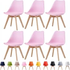 Set of 6 Dining Chairs with Solid Wooden Legs and Seat Cushion Pads in Pink - Eva by MCC